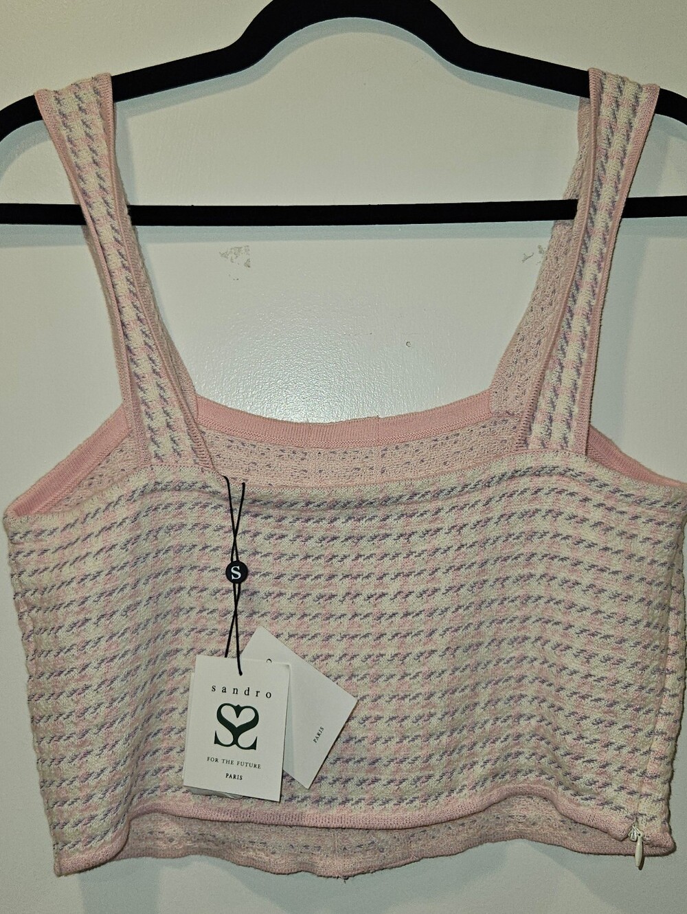 SANDRO Daniella Tweed Cropped Top Rose Pink $220 Paris Size Small NWT - Picture 4 of 16